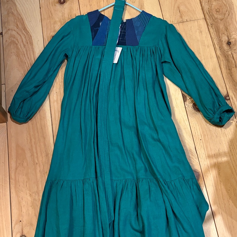 Teal Linen and indigo dyed heinui dress
